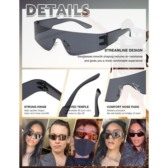 Futuristic Rimless Wrap Sunglasses 3 Pack UV400 Sun Shades Women Men main image 6